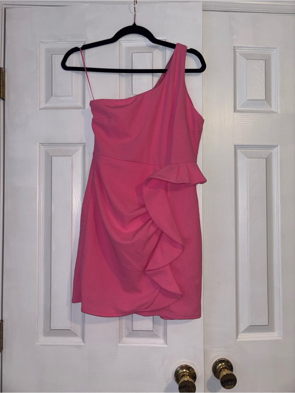 Lena One-Shoulder Hot Pink Ruffle Dress